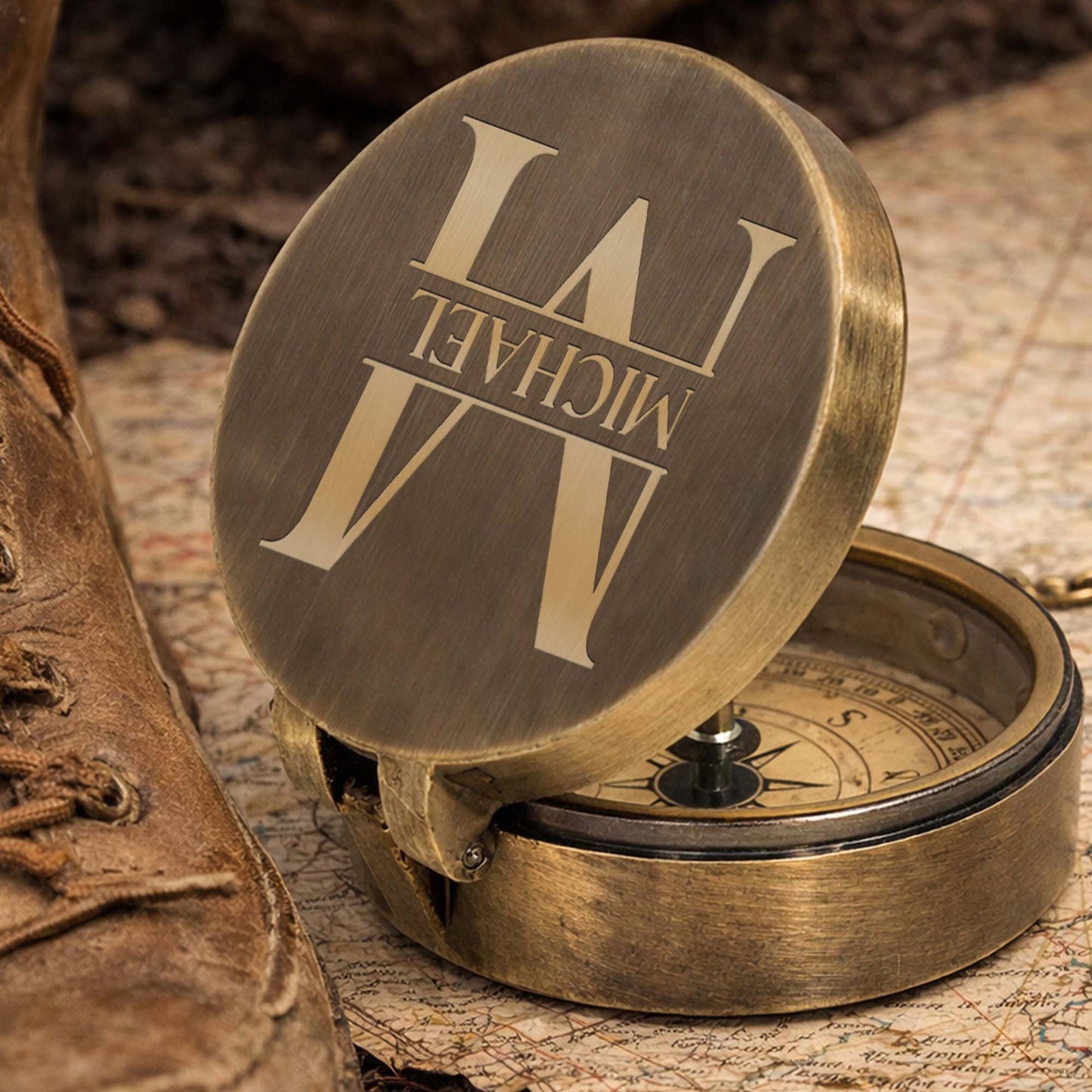 To My Husband Never Forget I Love You Heart And Swirl Engraving - Personalized Engraved Brass Compass - HSB087_ECPASS