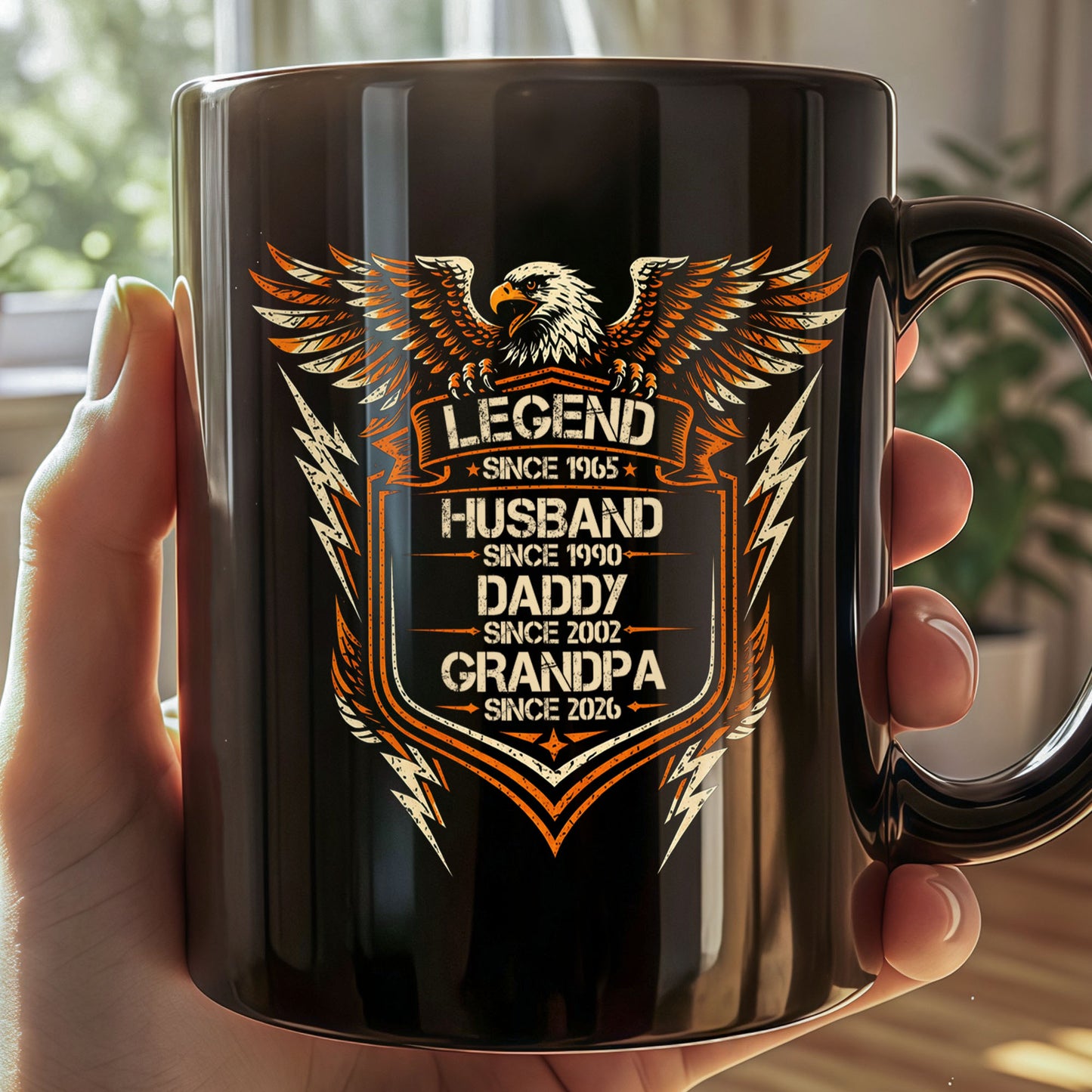 Legend Husband Daddy Grandpa Eagle Shield Personalized Black Mug - Personalized Custom Black Mug - HSB091_BMUG