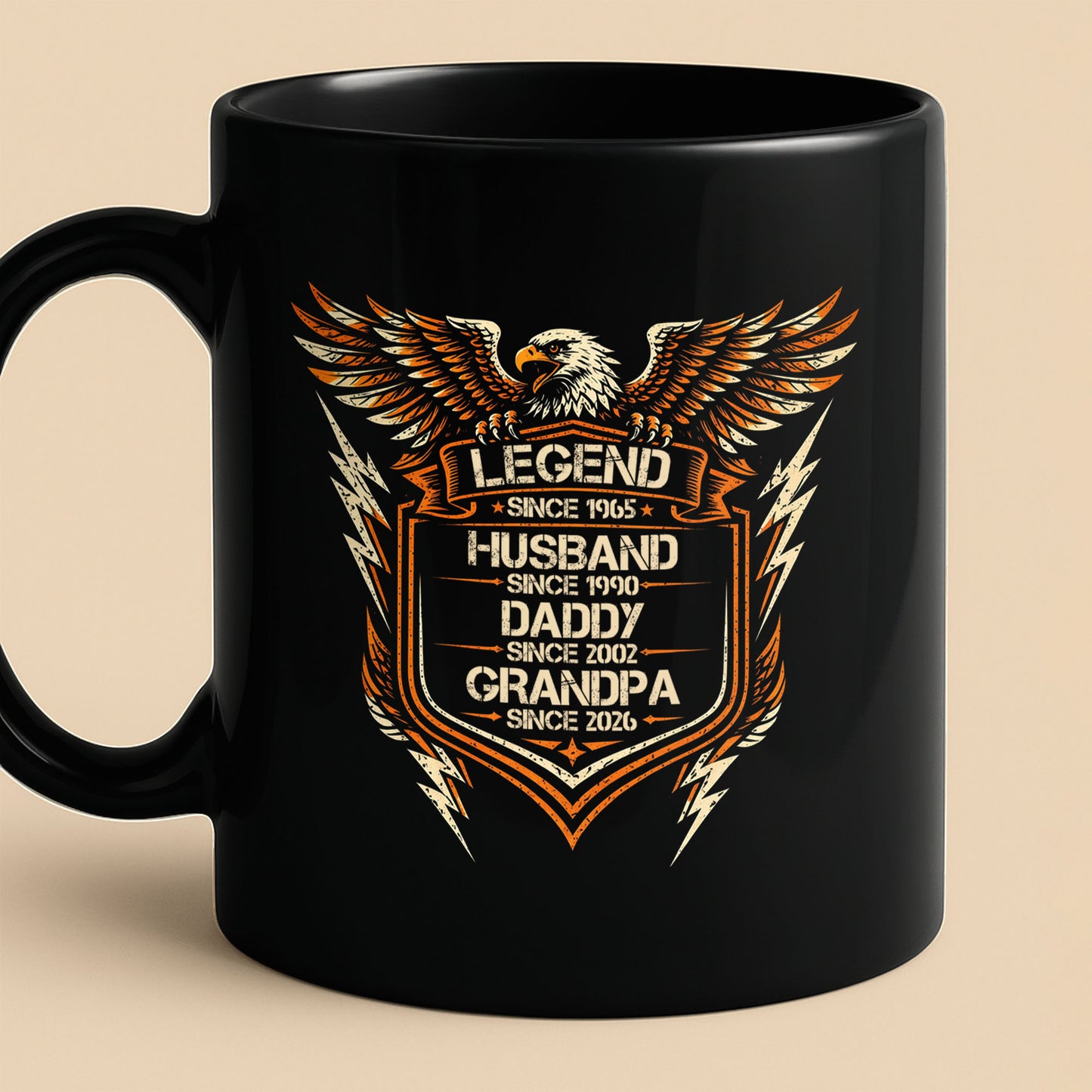 Legend Husband Daddy Grandpa Eagle Shield Personalized Black Mug - Personalized Custom Black Mug - HSB091_BMUG