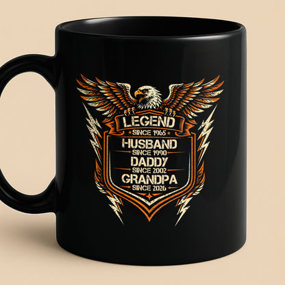 Legend Husband Daddy Grandpa Eagle Shield Personalized Black Mug - Personalized Custom Black Mug - HSB091_BMUG