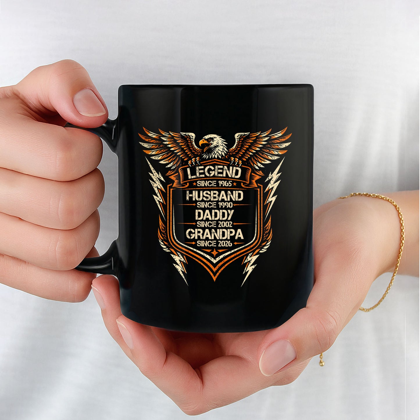 Legend Husband Daddy Grandpa Eagle Shield Personalized Black Mug - Personalized Custom Black Mug - HSB091_BMUG