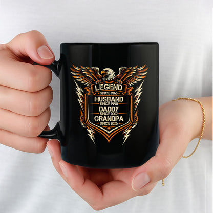 Legend Husband Daddy Grandpa Eagle Shield Personalized Black Mug - Personalized Custom Black Mug - HSB091_BMUG