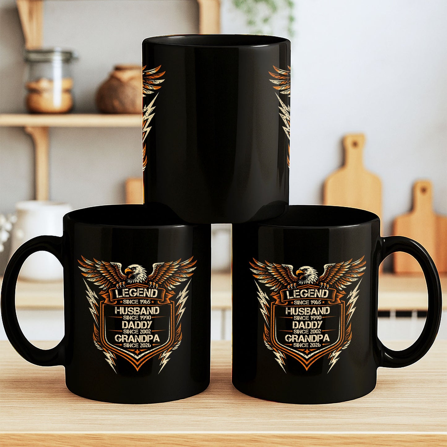 Legend Husband Daddy Grandpa Eagle Shield Personalized Black Mug - Personalized Custom Black Mug - HSB091_BMUG