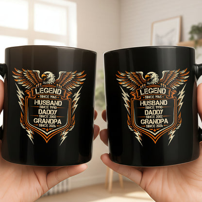 Legend Husband Daddy Grandpa Eagle Shield Personalized Black Mug - Personalized Custom Black Mug - HSB091_BMUG