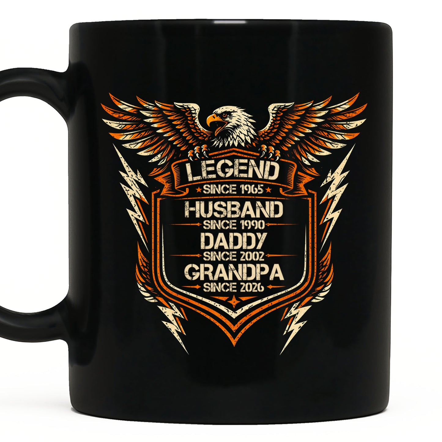 Legend Husband Daddy Grandpa Eagle Shield Personalized Black Mug - Personalized Custom Black Mug - HSB091_BMUG
