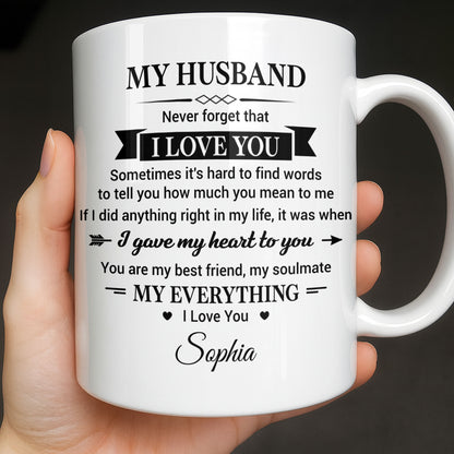 My Husband Never Forget That I Love You Heart Soulmate - Personalized Custom Coffee Mug - HSB108_MG