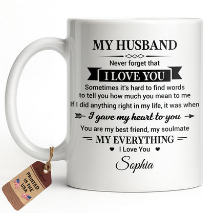 My Husband Never Forget That I Love You Heart Soulmate - Personalized Custom Coffee Mug - HSB108_MG