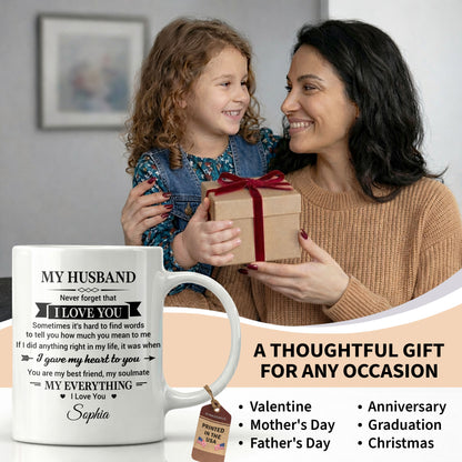 My Husband Never Forget That I Love You Heart Soulmate - Personalized Custom Coffee Mug - HSB108_MG