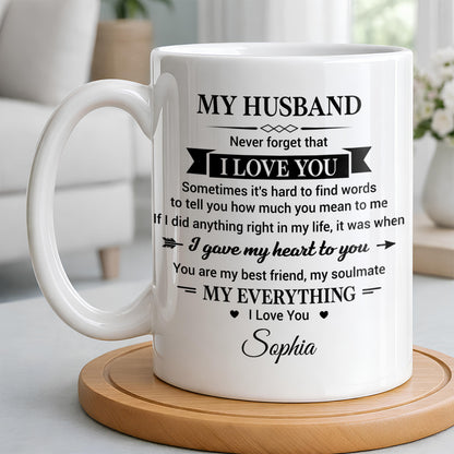 My Husband Never Forget That I Love You Heart Soulmate - Personalized Custom Coffee Mug - HSB108_MG