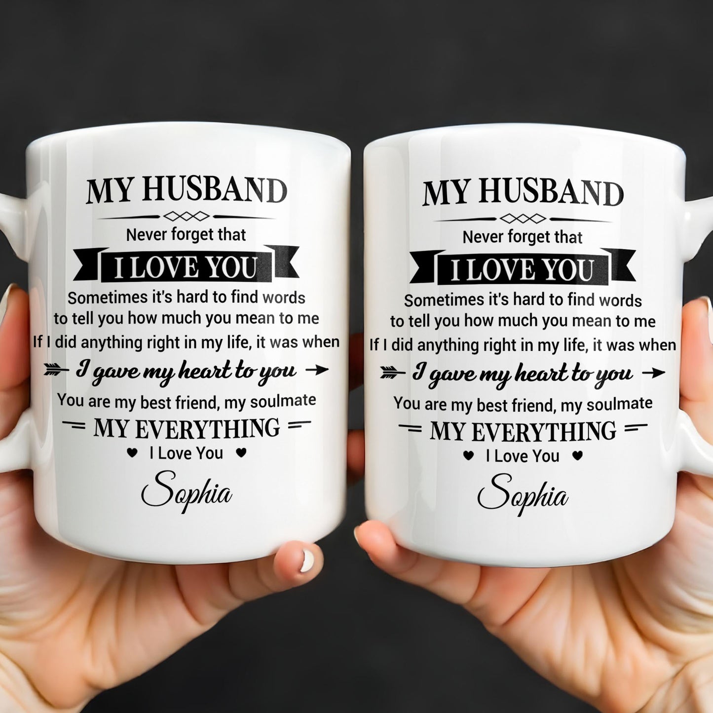 My Husband Never Forget That I Love You Heart Soulmate - Personalized Custom Coffee Mug - HSB108_MG