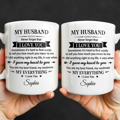 My Husband Never Forget That I Love You Heart Soulmate - Personalized Custom Coffee Mug - HSB108_MG