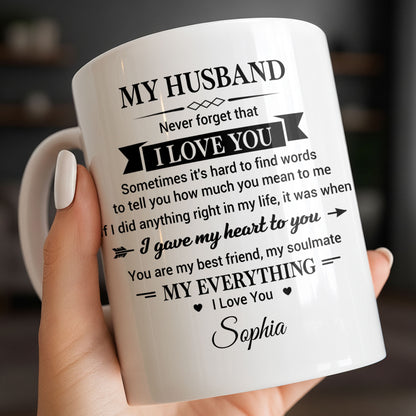 My Husband Never Forget That I Love You Heart Soulmate - Personalized Custom Coffee Mug - HSB108_MG