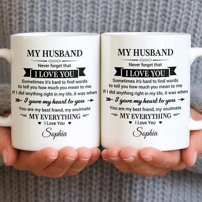 My Husband Never Forget That I Love You Heart Soulmate - Personalized Custom Coffee Mug - HSB108_MG