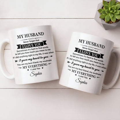 My Husband Never Forget That I Love You Heart Soulmate - Personalized Custom Coffee Mug - HSB108_MG