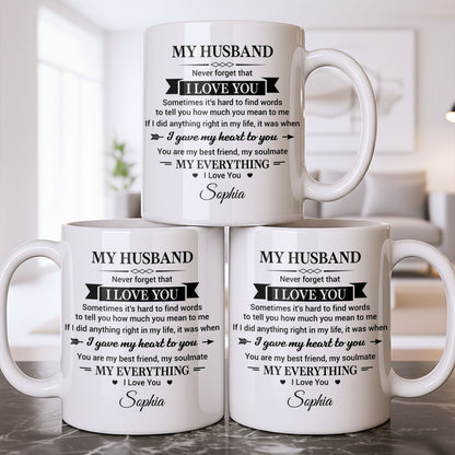 My Husband Never Forget That I Love You Heart Soulmate - Personalized Custom Coffee Mug - HSB108_MG