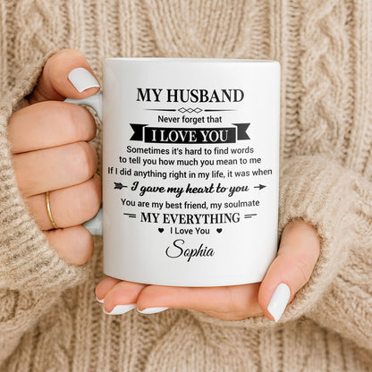 My Husband Never Forget That I Love You Heart Soulmate - Personalized Custom Coffee Mug - HSB108_MG