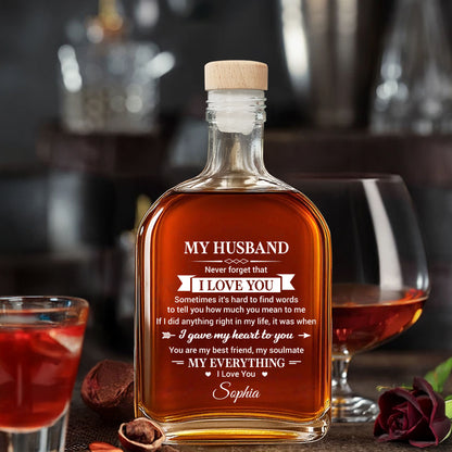 My Husband Never Forget That I Love You Heart Arrow Design - Personalized Whiskey Bottle - HSB108_WHIBA