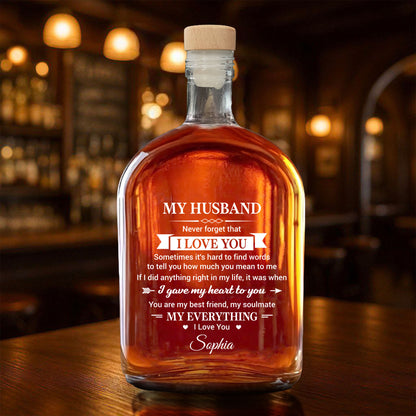 My Husband Never Forget That I Love You Heart Arrow Design - Personalized Whiskey Bottle - HSB108_WHIBA