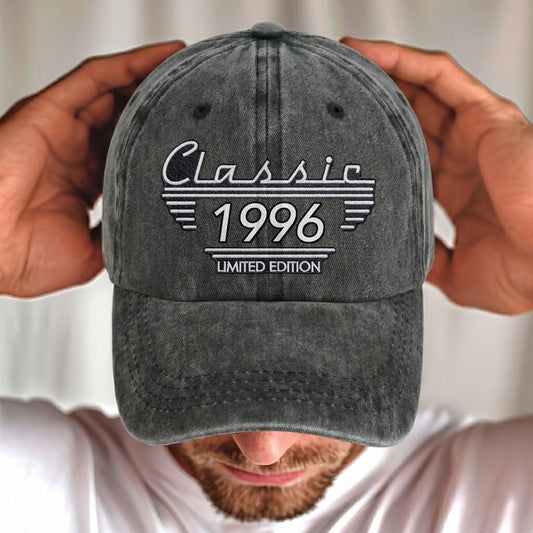 Classic Limited Edition Retro Typography Design - Personalized Custom Washed Denim Cap - HSB110_WDCAP