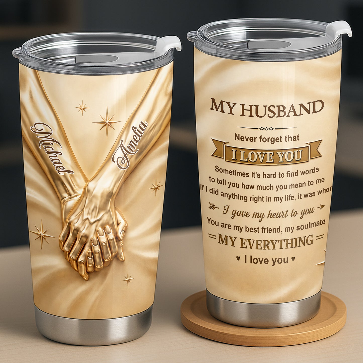 My Husband Never Forget That I Love You Holding Hands - Personalized Custom Stainless Steel Tumbler 20oz - HSB122_USTUM