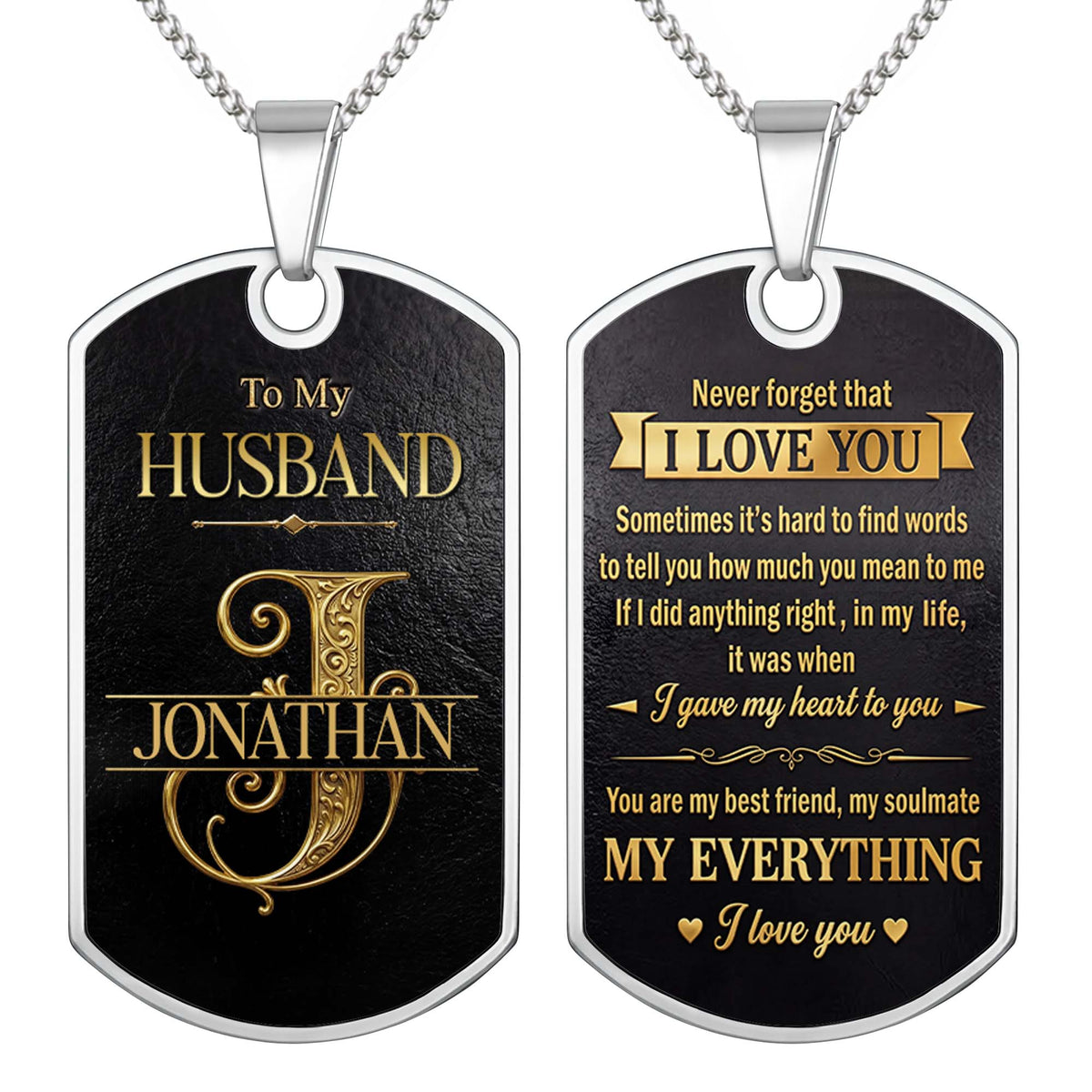 To My Husband Gold Scroll Initial Name - Personalized Custom Dog Tag Necklace - HSB124_DTNECK
