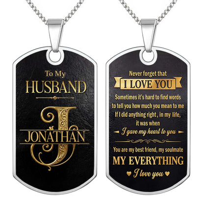 To My Husband Gold Scroll Initial Name - Personalized Custom Dog Tag Necklace - HSB124_DTNECK