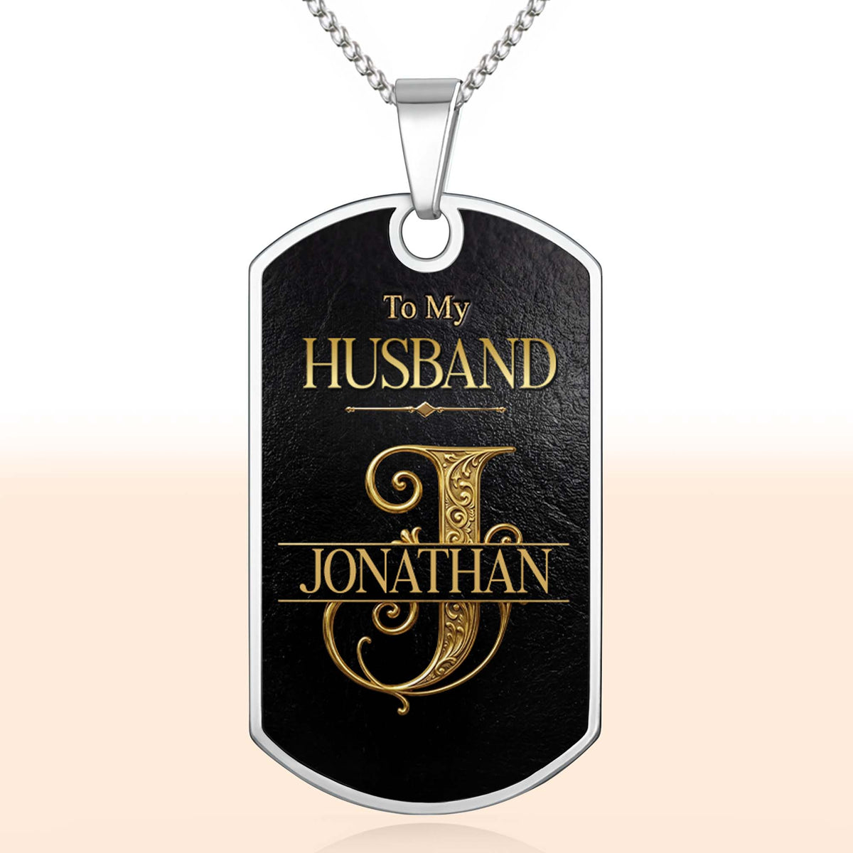 To My Husband Gold Scroll Initial Name - Personalized Custom Dog Tag Necklace - HSB124_DTNECK