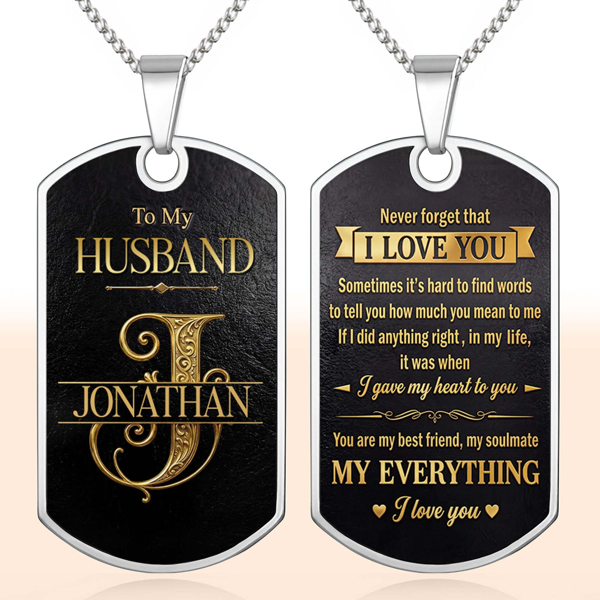 To My Husband Gold Scroll Initial Name - Personalized Custom Dog Tag Necklace - HSB124_DTNECK