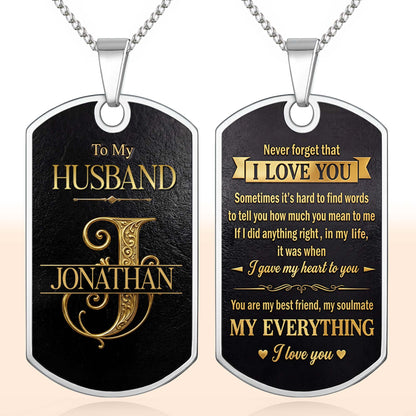 To My Husband Gold Scroll Initial Name - Personalized Custom Dog Tag Necklace - HSB124_DTNECK