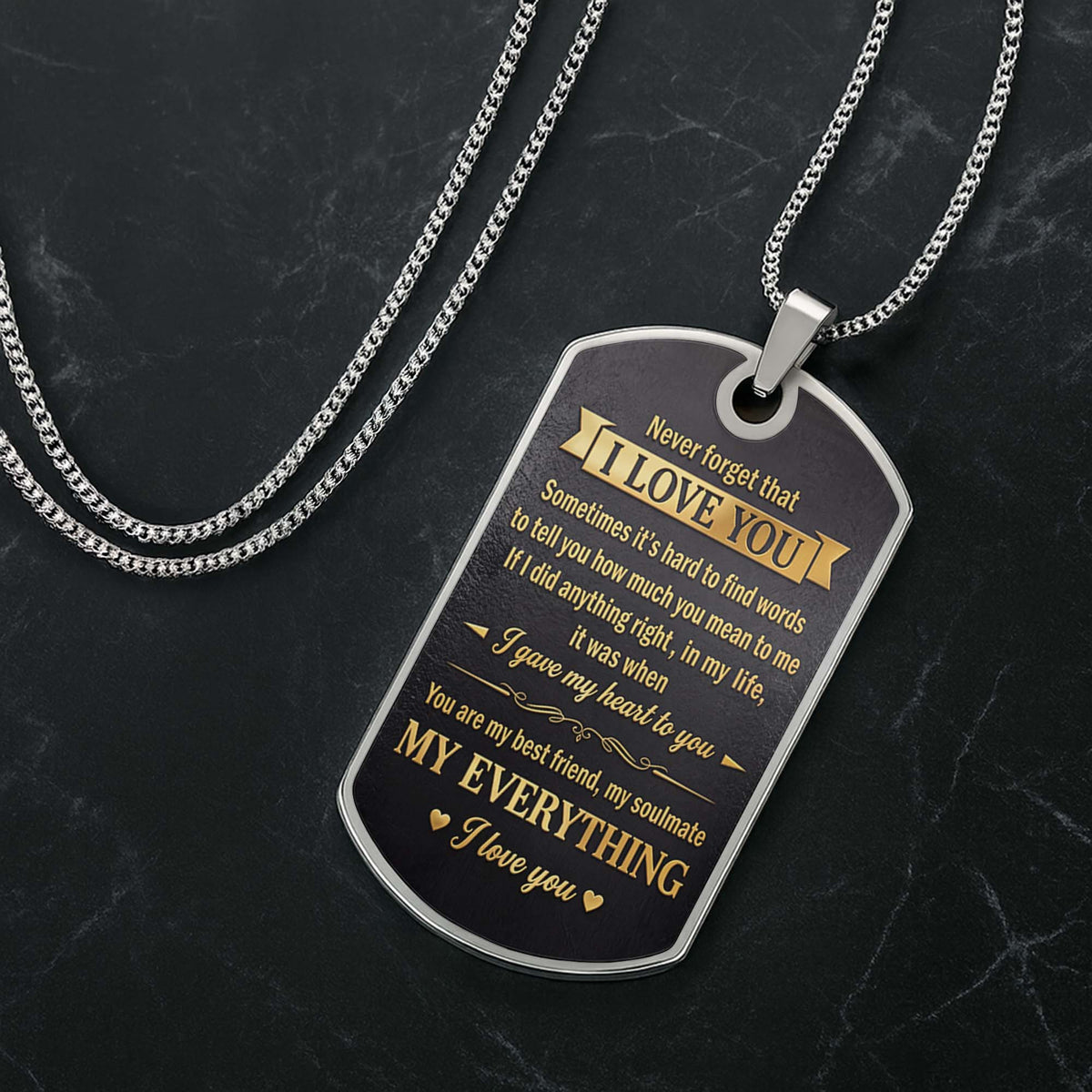 To My Husband Gold Scroll Initial Name - Personalized Custom Dog Tag Necklace - HSB124_DTNECK