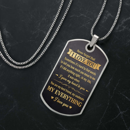 To My Husband Gold Scroll Initial Name - Personalized Custom Dog Tag Necklace - HSB124_DTNECK