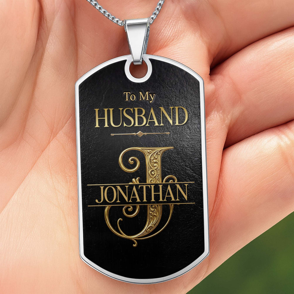To My Husband Gold Scroll Initial Name - Personalized Custom Dog Tag Necklace - HSB124_DTNECK