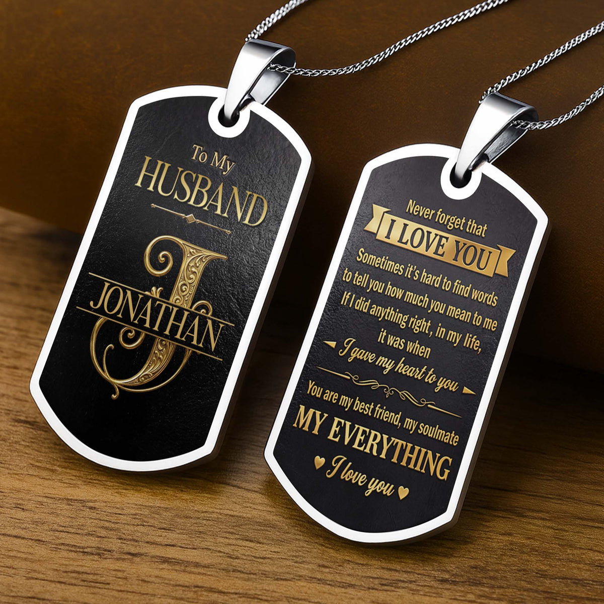 To My Husband Gold Scroll Initial Name - Personalized Custom Dog Tag Necklace - HSB124_DTNECK
