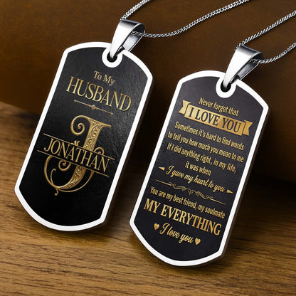 To My Husband Gold Scroll Initial Name - Personalized Custom Dog Tag Necklace - HSB124_DTNECK