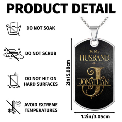 To My Husband Gold Scroll Initial Name - Personalized Custom Dog Tag Necklace - HSB124_DTNECK