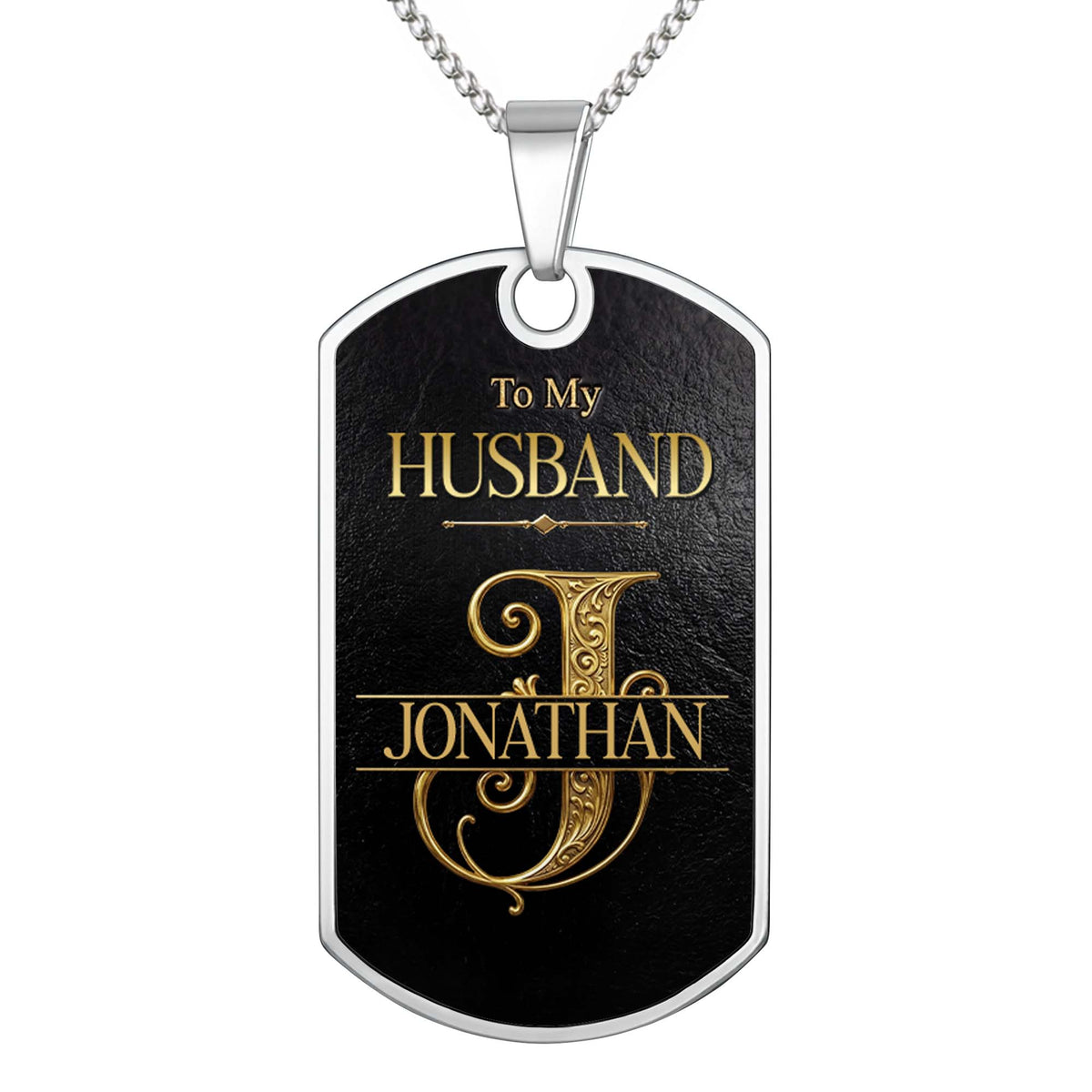 To My Husband Gold Scroll Initial Name - Personalized Custom Dog Tag Necklace - HSB124_DTNECK