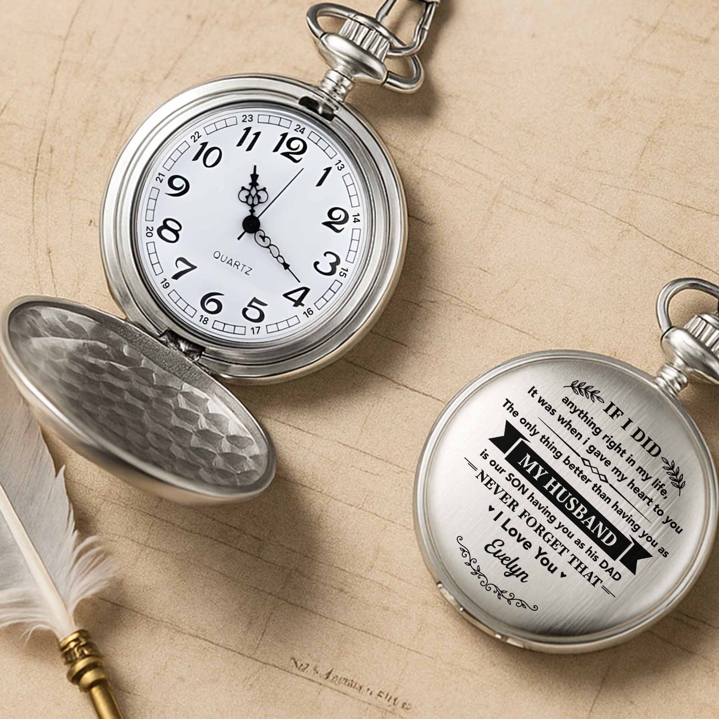 If I Did Anything Right My Husband Son Heart Design - Personalized Silver Plated Pocket Watch - HSB131_SWATCH