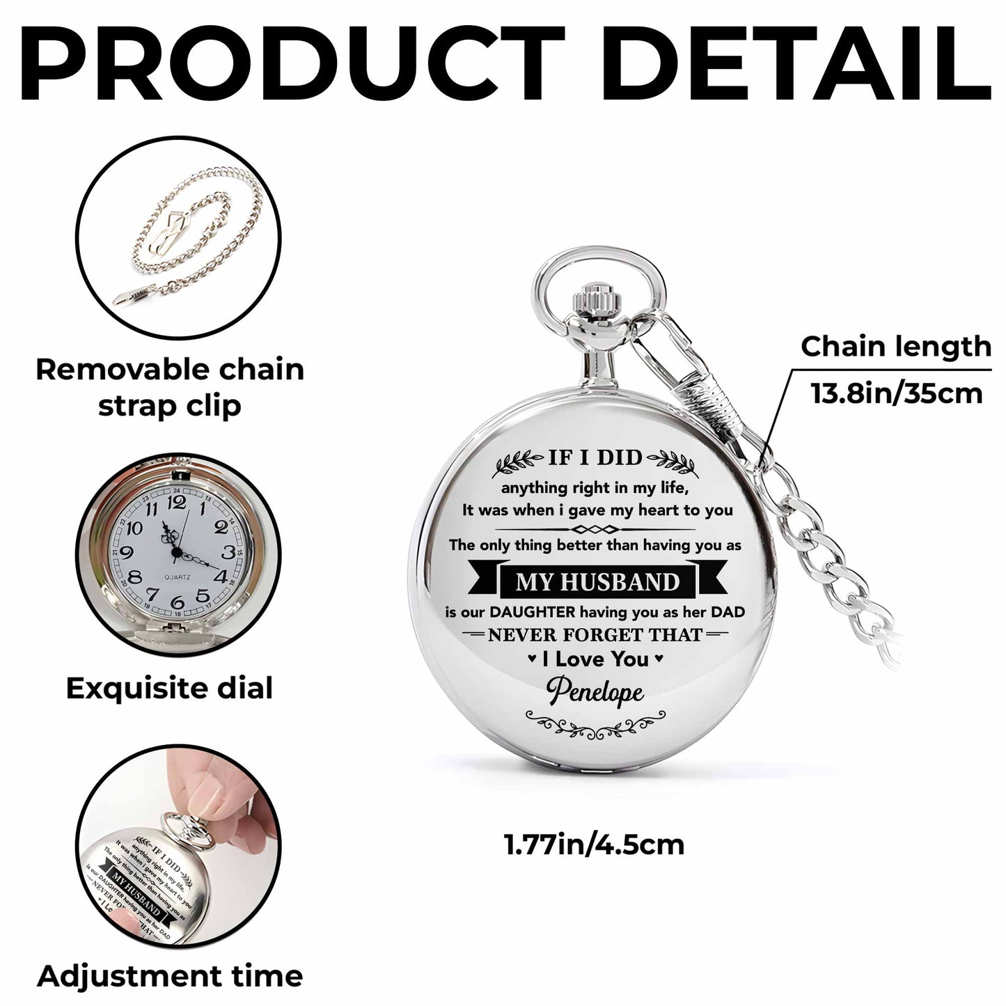 If I Did Anything Right My Husband Son Heart Design - Personalized Silver Plated Pocket Watch - HSB131_SWATCH
