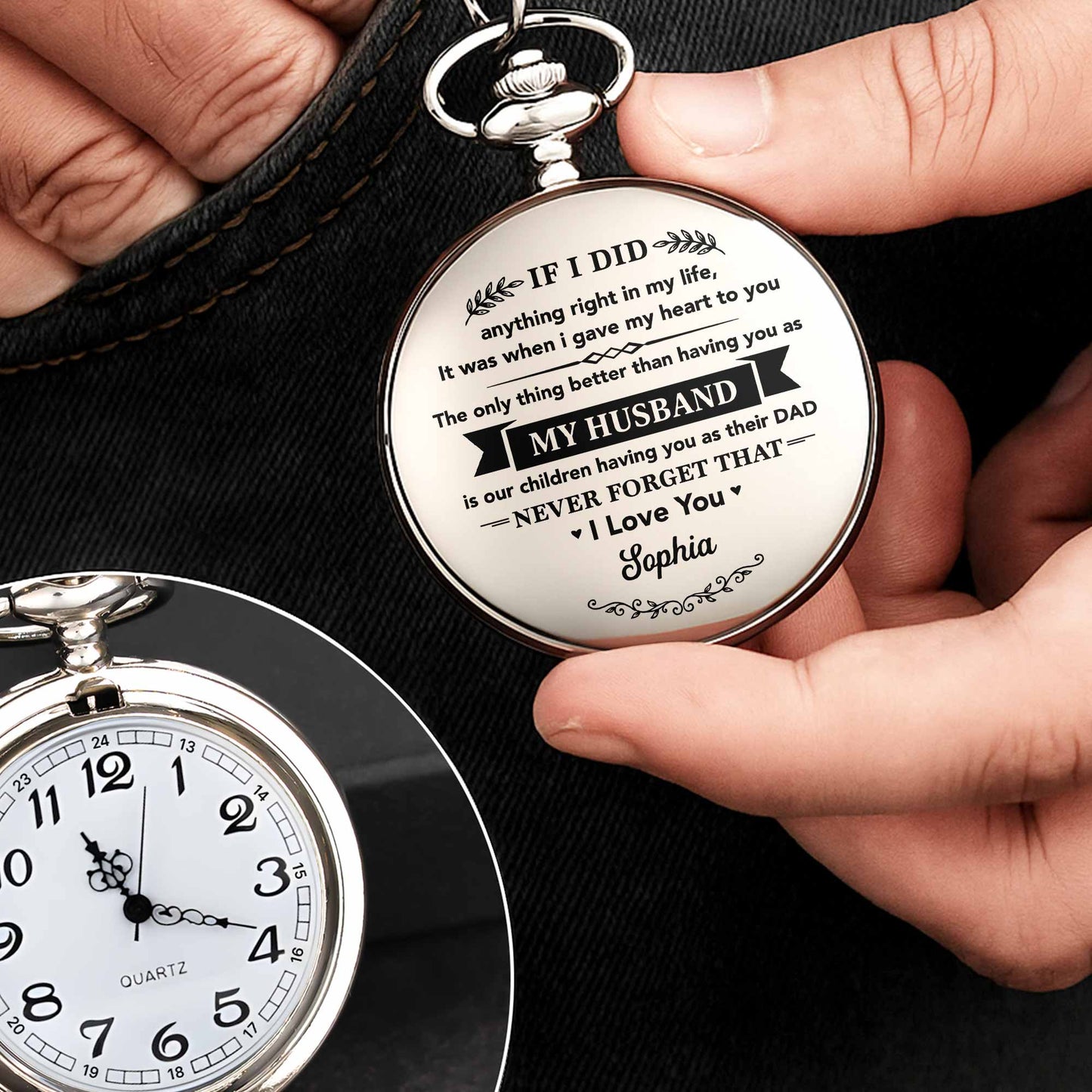 If I Did Anything Right My Husband Son Heart Design - Personalized Silver Plated Pocket Watch - HSB131_SWATCH