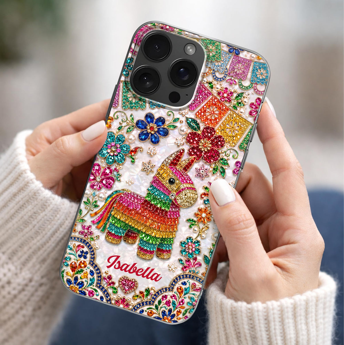 Celebrate Life With Vibrant Colors Piñata And Floral Rhinestones - Personalized Clear Phone Case - HSP064_PHC