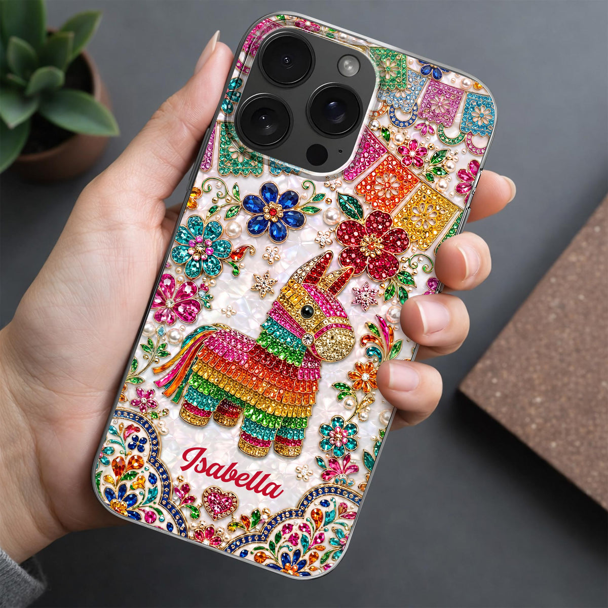 Celebrate Life With Vibrant Colors Piñata And Floral Rhinestones - Personalized Clear Phone Case - HSP064_PHC