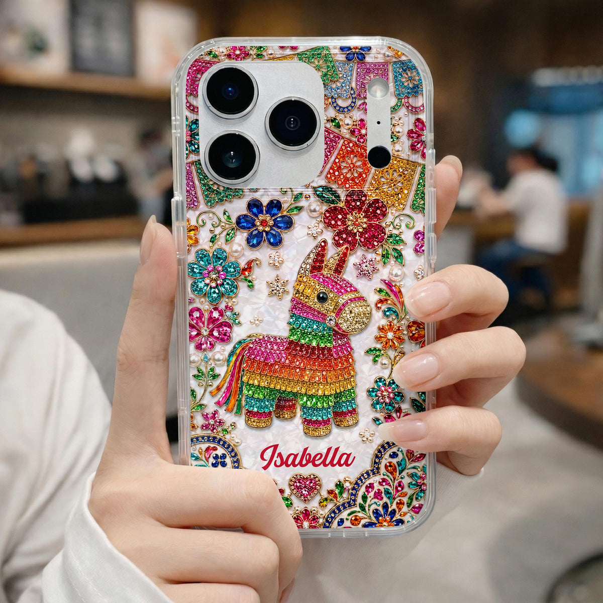 Celebrate Life With Vibrant Colors Piñata And Floral Rhinestones - Personalized Clear Phone Case - HSP064_PHC