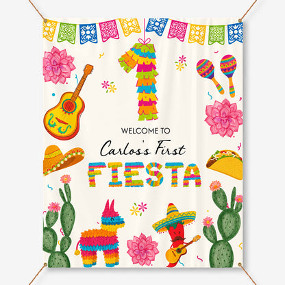 Welcome To Our First Fiesta Piñata Sombrero And Guitar - Personalized Backdrop - HSP073_BADRO