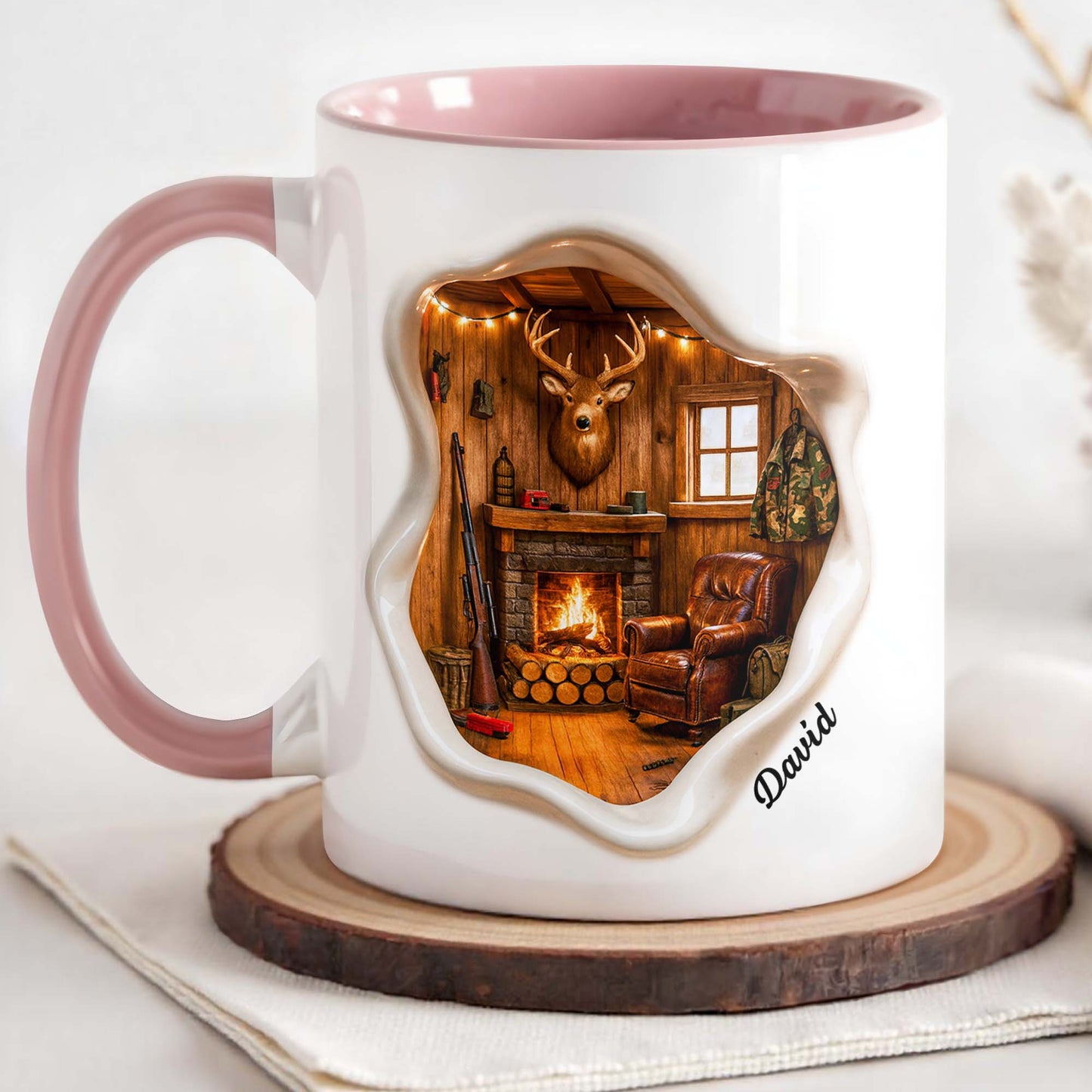 Cozy Cabin Retreat, Fireplace And Deer Head Design