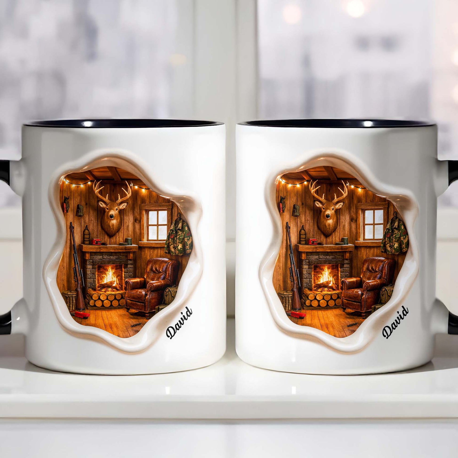 Cozy Cabin Retreat, Fireplace And Deer Head Design