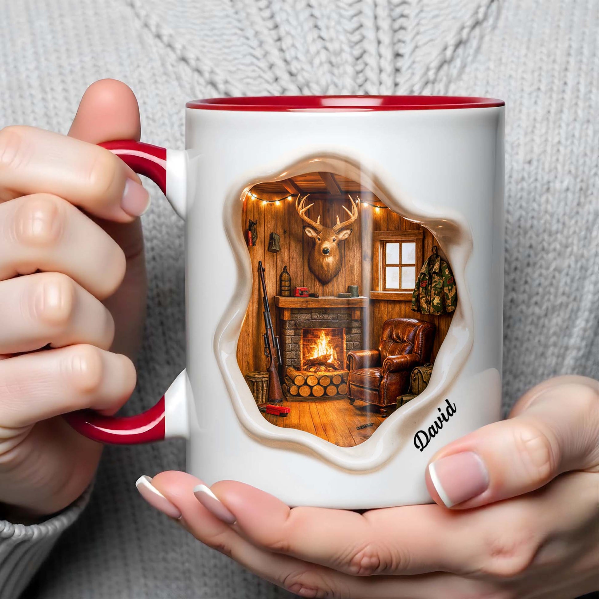 Cozy Cabin Retreat, Fireplace And Deer Head Design