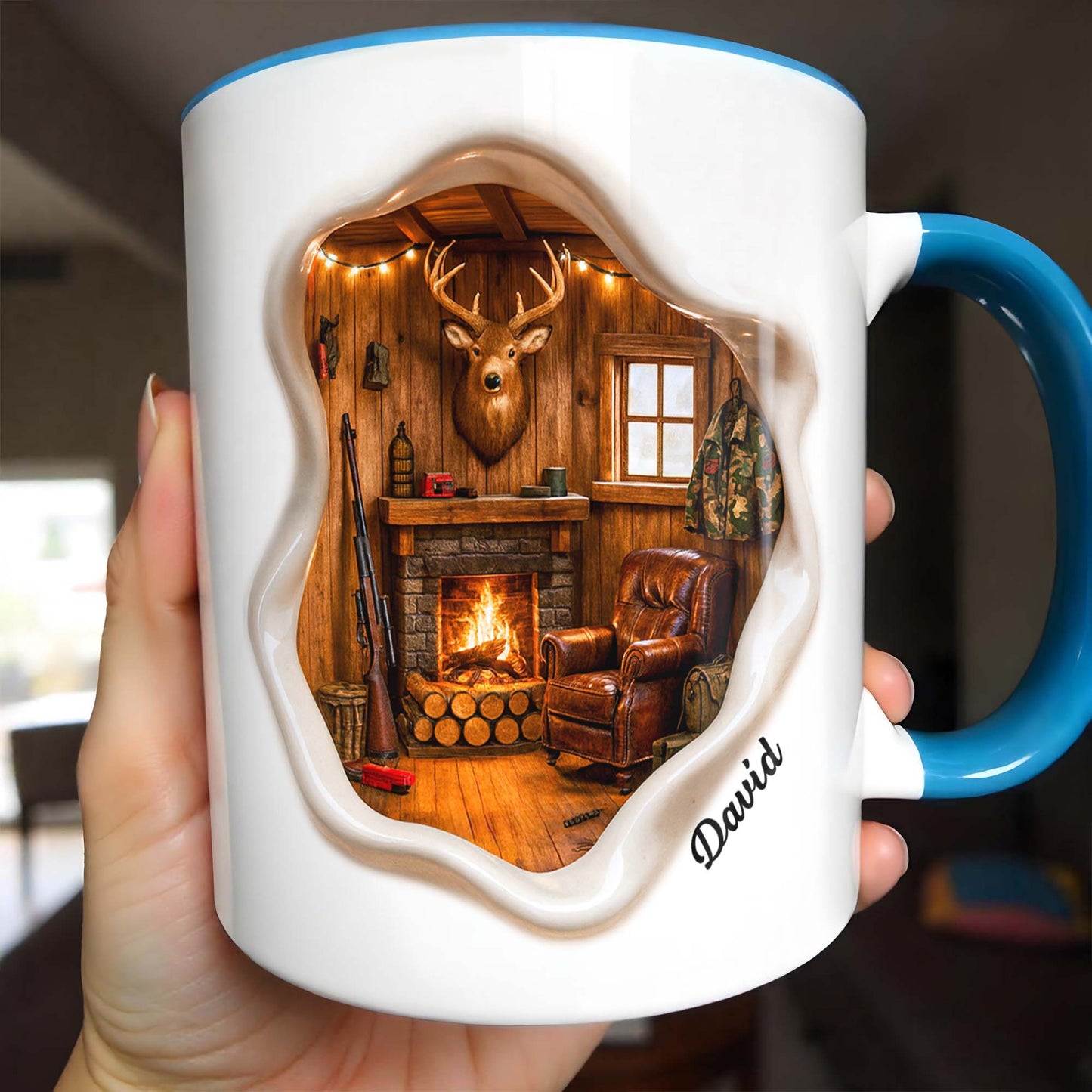 Cozy Cabin Retreat, Fireplace And Deer Head Design