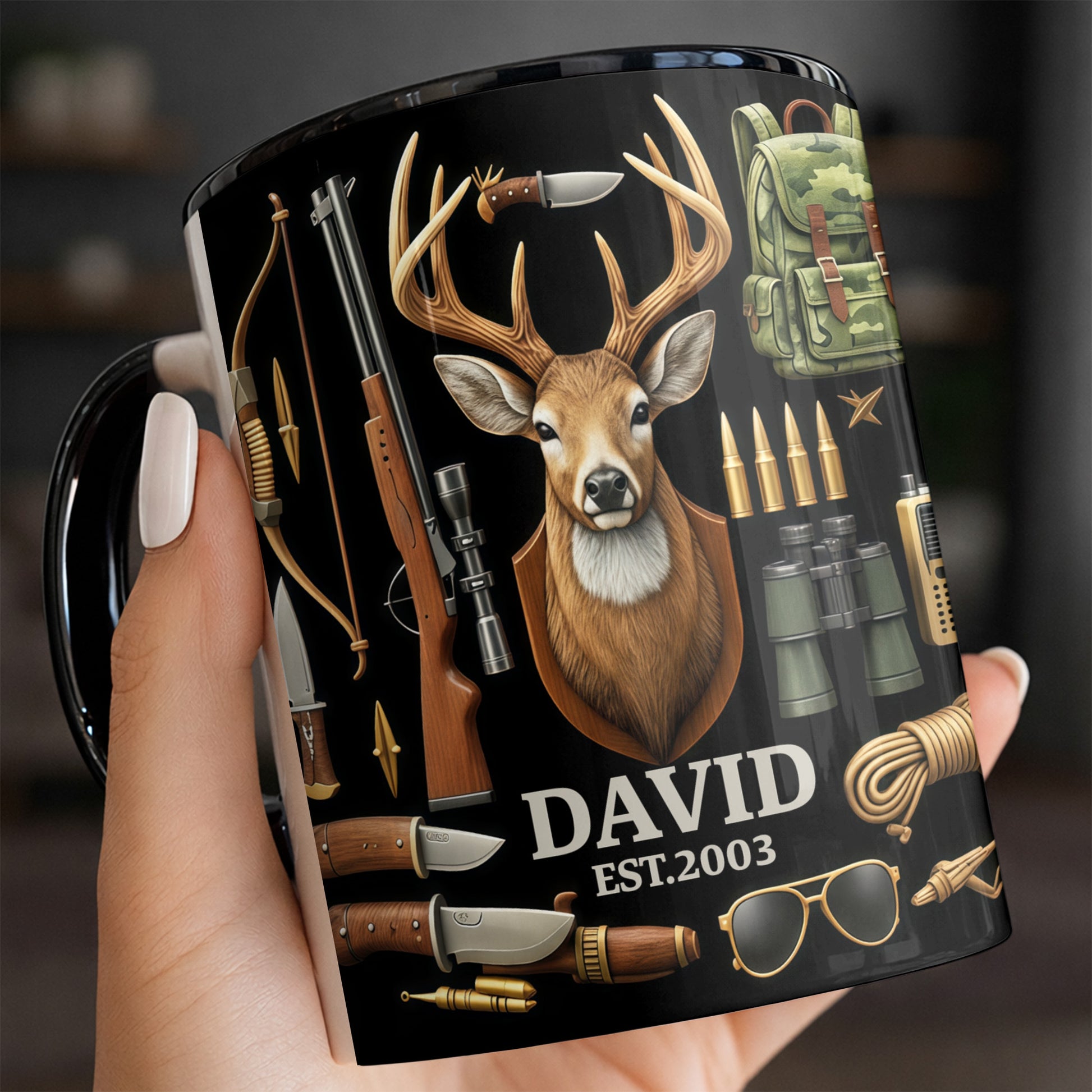 Outdoorsman's Essential Gear With Deer And Hunting Accessories