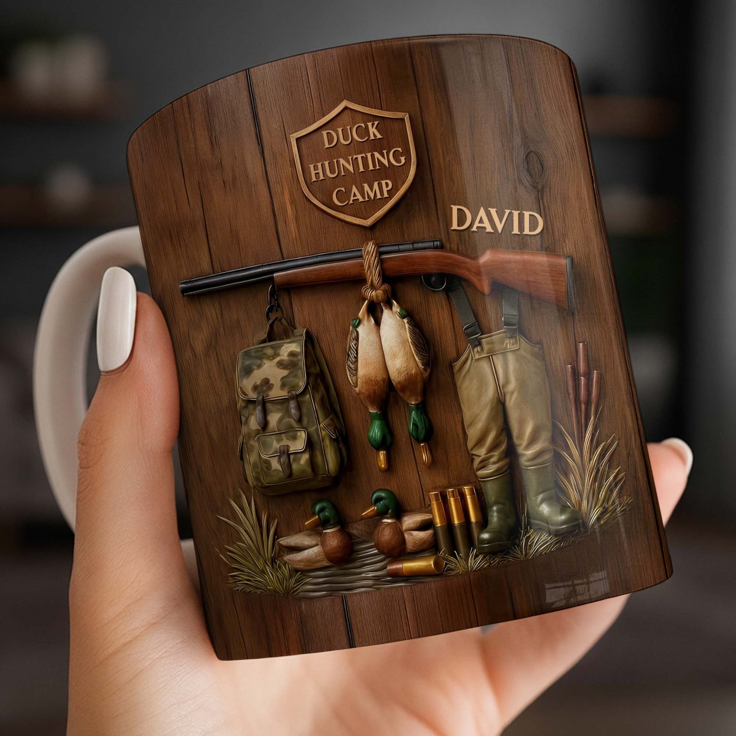 Duck Hunting Camp With Rifle and Ducks