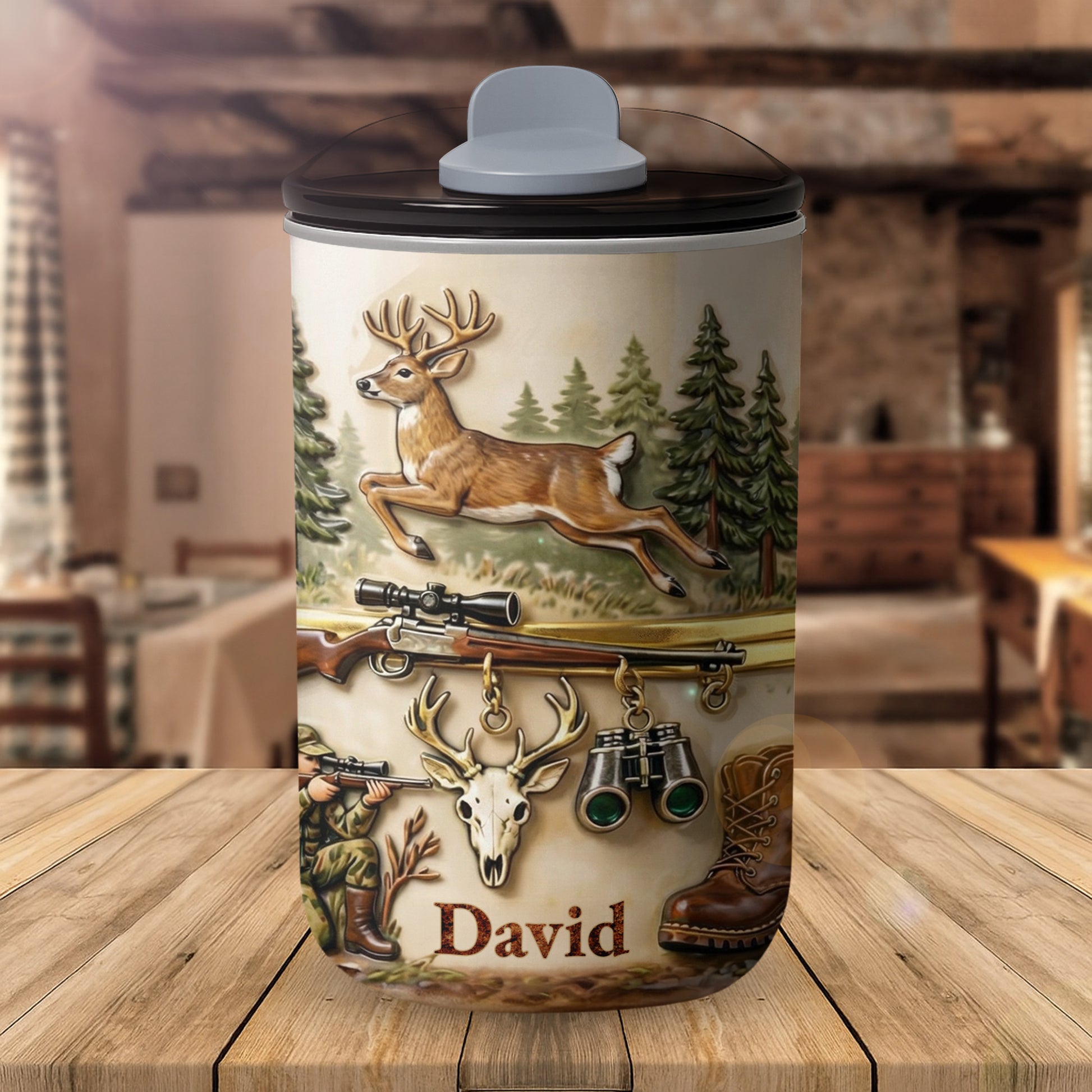 The Great Outdoors Hunter Spirit with Buck and Rifle